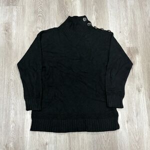 Anthropologie Margarita Tunic Sweater Black Button Shoulder Mock Neck Sz S